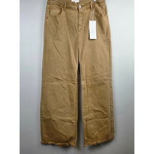 Risen Jeans Mocha Brown Wide Leg Raw Hem High Rise Pants RDP5383-NX Womens 1XL